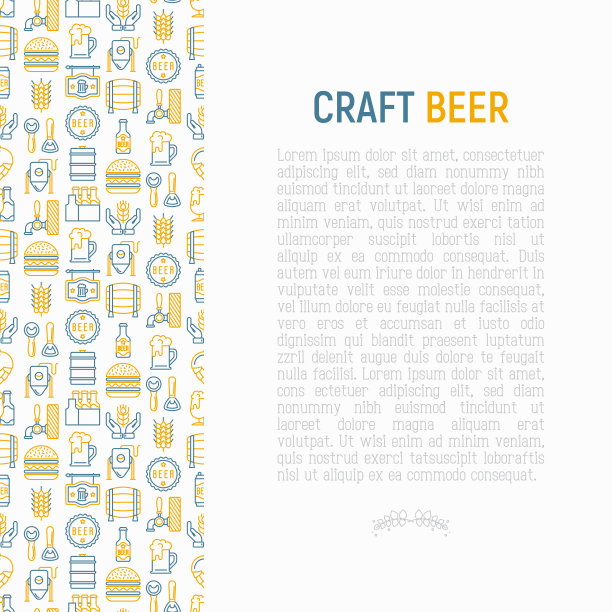 精酿啤酒概念与细线图标相关的十月啤酒节:啤酒包装，啤酒花，小麦，开瓶器，制造，酿造，郁金香玻璃，泡沫杂志。现代矢量插图印刷媒体。图片下载