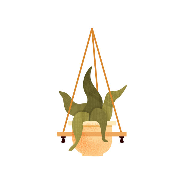 绿色悬挂盆栽植物，用于装饰家庭或办公室室内的白色背景矢量插图元素图片下载