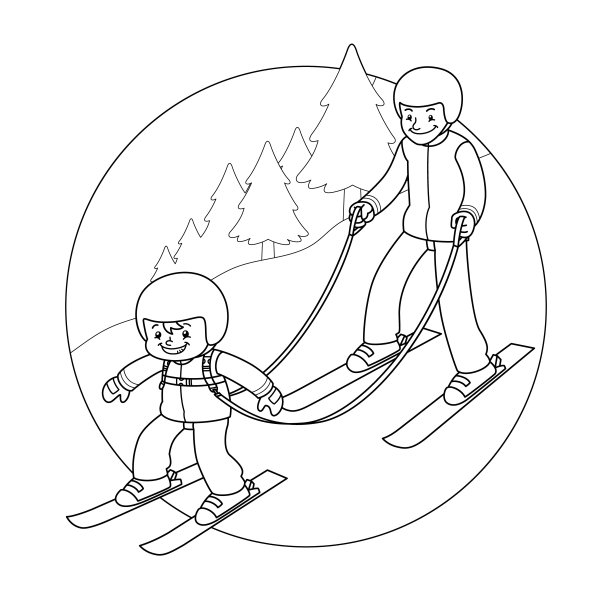 滑雪练习矢量卡通BW图片下载