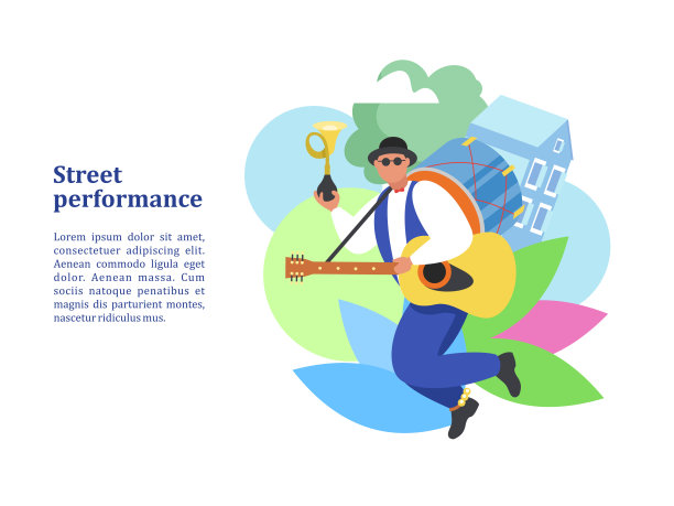 街头音乐家。人乐队。街头表演。矢量插图。图片下载