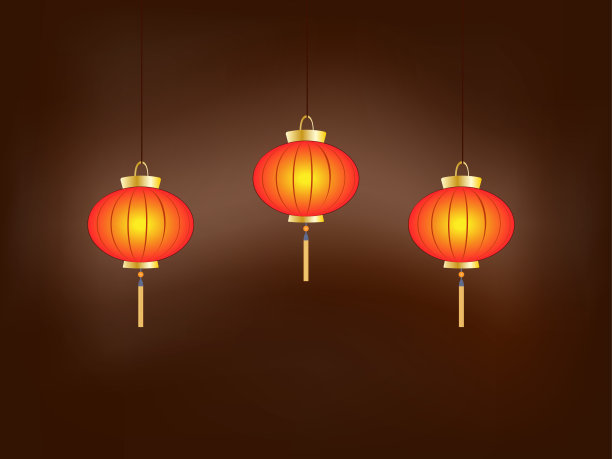 圆形的中国灯笼挂成半圆形，在黑暗中燃烧图片下载