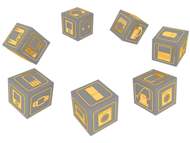 带有家用电子设备符号的立方体图片下载