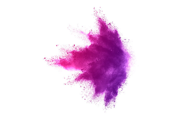 冻结运动的紫色粉末爆炸在白色的背景。图片下载