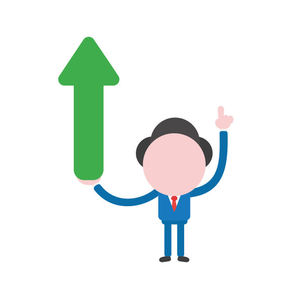 矢量商人人物指向上，并持有向上移动的箭头图片下载