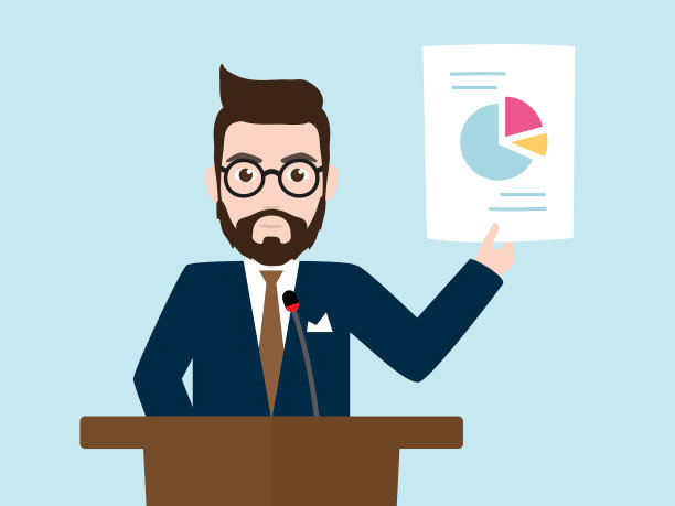 时髦的商人在讲台上做演讲图片下载