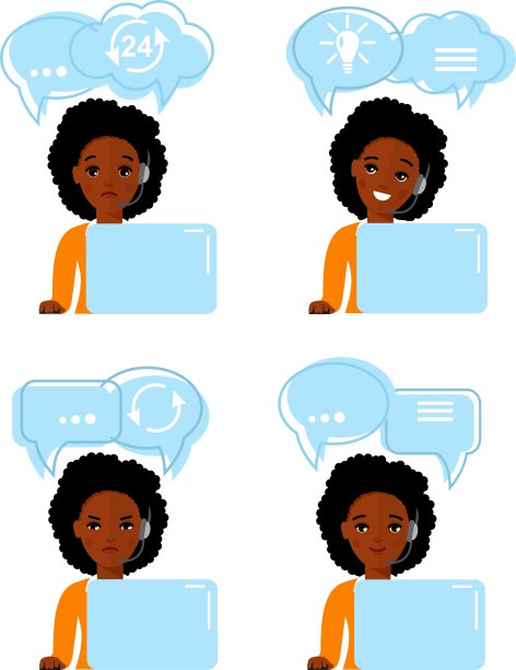 一套购物图标，虚拟形象的在线客户支持服务助理与耳机。图片下载