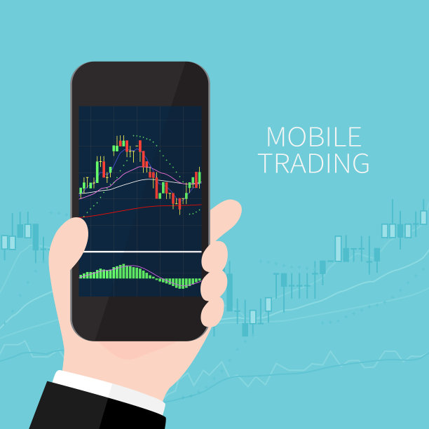 商人的手持智能手机烛台图表在屏幕上，移动股票市场投资交易图片下载