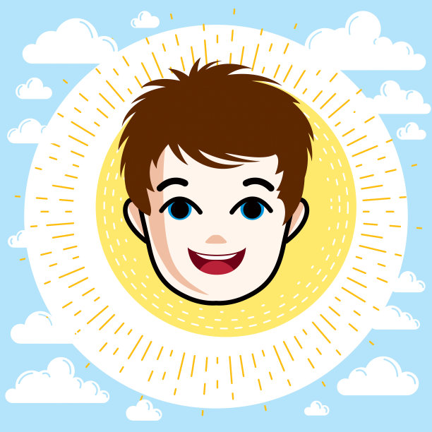 男孩的脸，人的头。矢量人物，快乐的红发少年与时尚的发型。图片下载