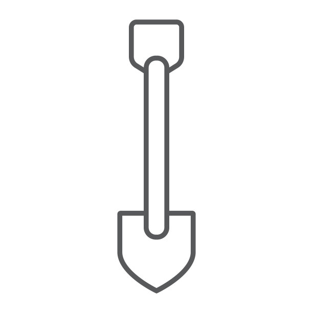 铲细线图标、设备和工具、农业标志、矢量图形、白色背景上的线形图案。图片下载