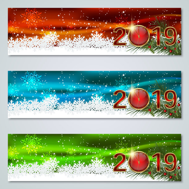 2019圣诞节新年彩色矢量banner素材图片