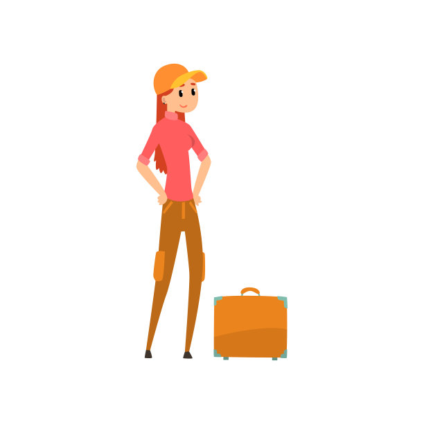 女孩和手提箱，人们旅游度假概念卡通矢量插图上的白色背景素材图片