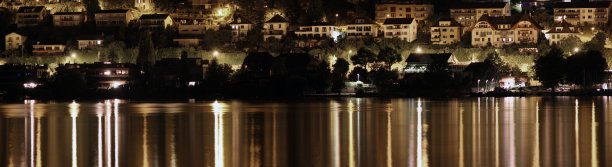 夜晚湖边的村庄图片下载