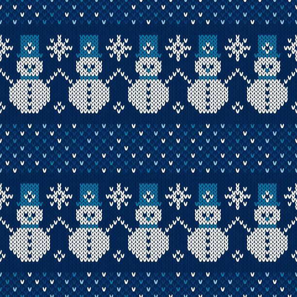 冬季无缝针织图案与圣诞节的象征:雪人。羊毛衫设计图片下载