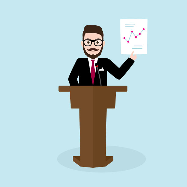 时髦的商人在讲台上做演讲图片下载