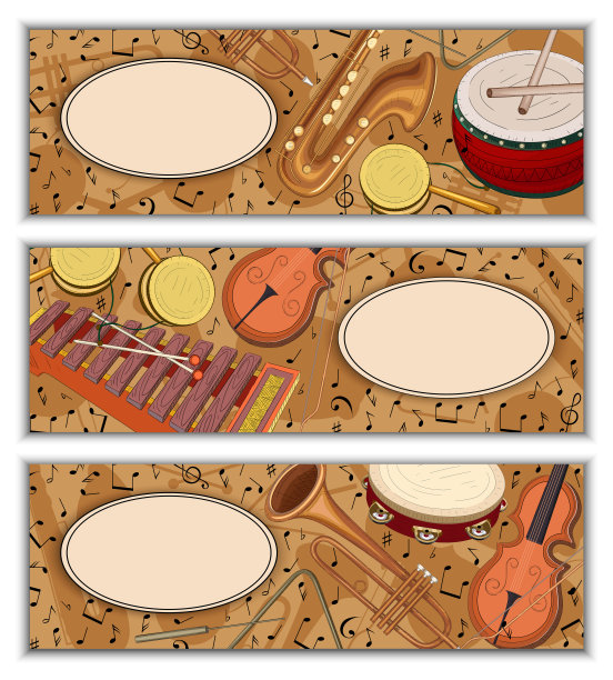 彩旗上有音符和乐器。图片下载