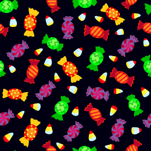 无缝模式与明亮的糖果在黑色的背景图片下载