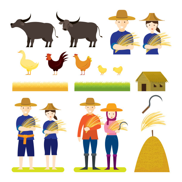 泰国农民与动物设置图片下载
