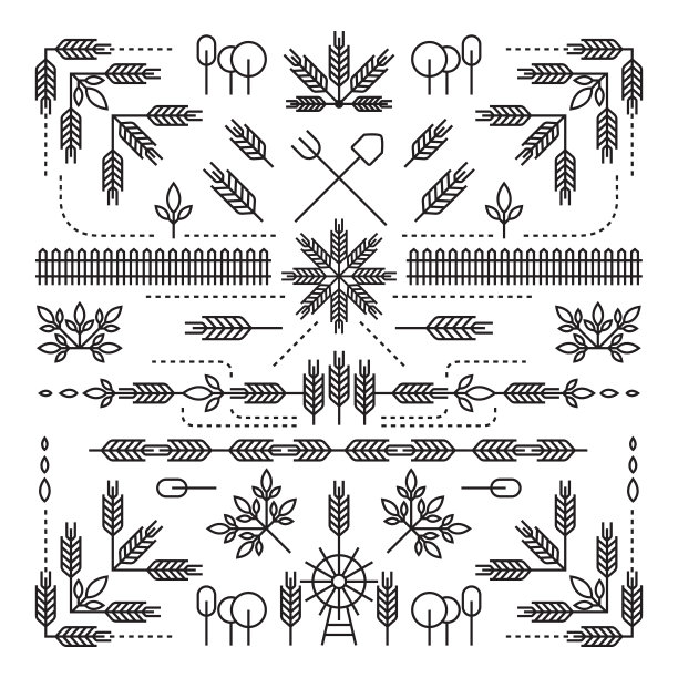 线条风格设计元素集，农场概念图片下载