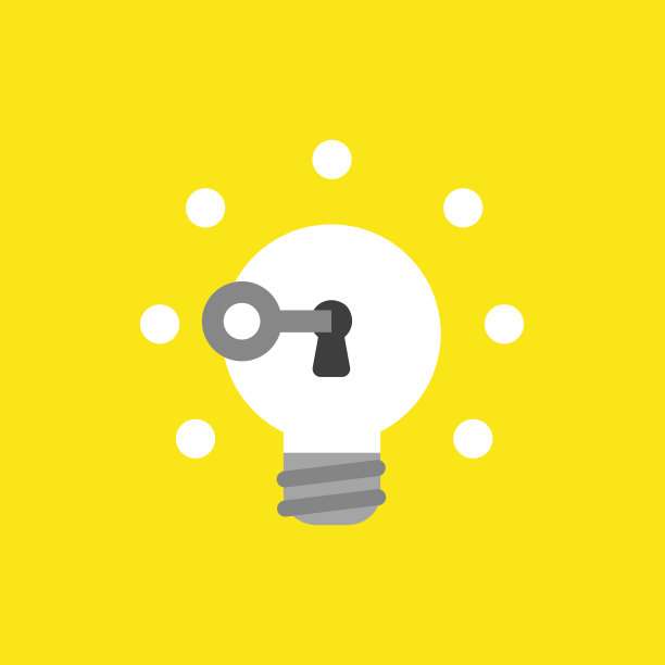 矢量图标概念的钥匙解锁发光灯泡匙孔在黄色的背景图片下载