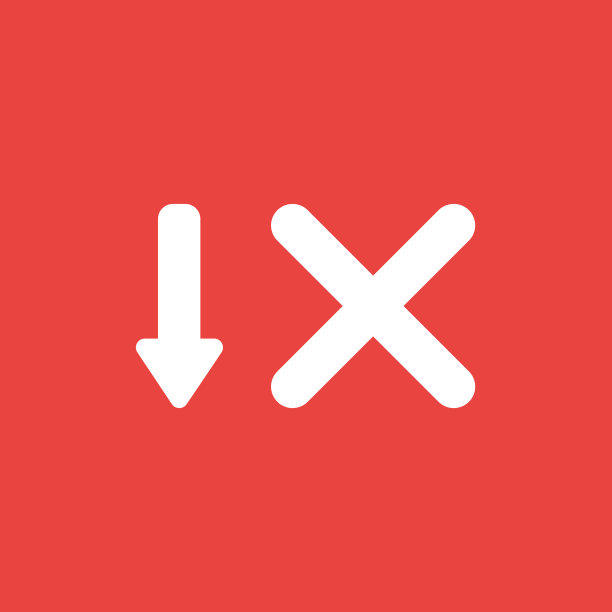 矢量图标概念箭头向下移动和x标记在红色背景图片下载