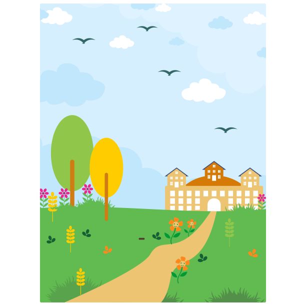 可爱而精致的小路，通往城堡的卡通山水风光图片下载