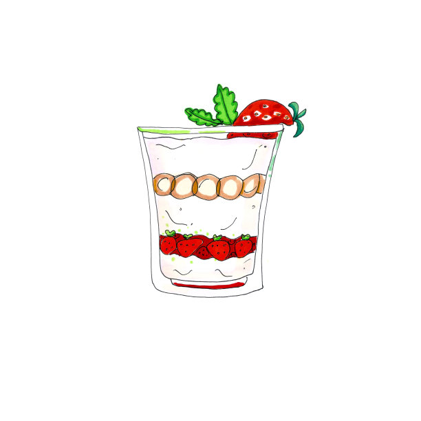 奶油层甜点，杯中有草莓和薄荷。图片下载