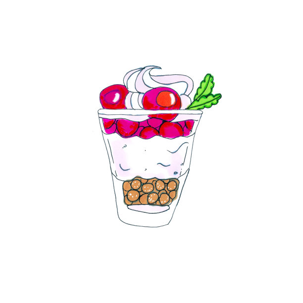 奶油层甜点，樱桃，薄荷和巧克力球玻璃。图片下载