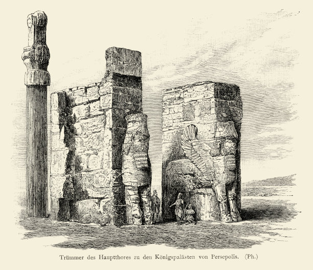 约1850年伊朗波斯波利斯万国门木刻图片下载