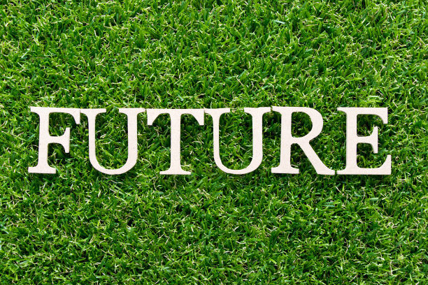 木字母在字未来在人工绿草背景图片下载