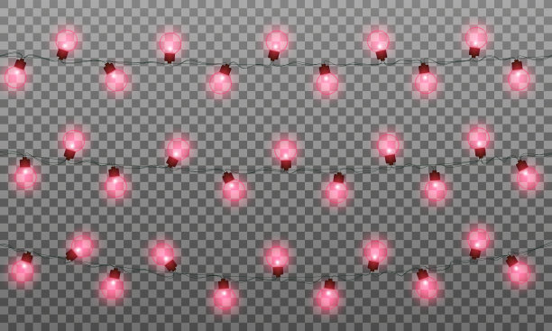 圣诞彩灯孤立花环。现实的串灯花环新年和圣诞节。隔离红灯矢量效果图片下载