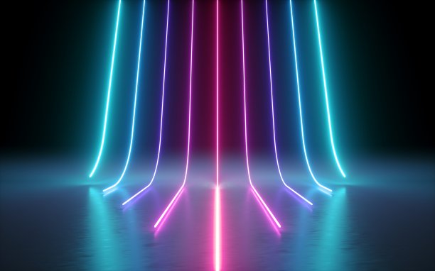 3d渲染，抽象最小的背景，发光线，网络，图表，粉蓝色霓虹灯，紫外光谱，激光显示图片下载