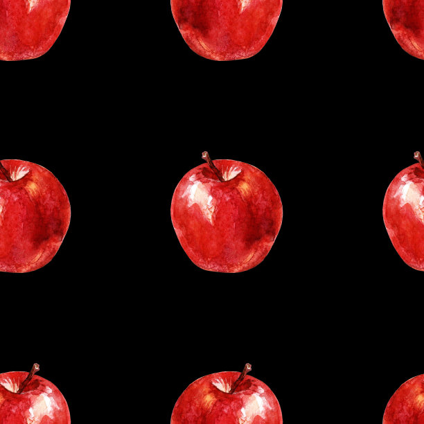 几何图案的苹果，水彩插图。图片下载