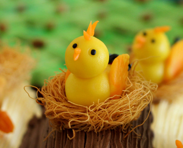 鸟巢里的小鸡，杏仁蛋白软糖艺术图片下载