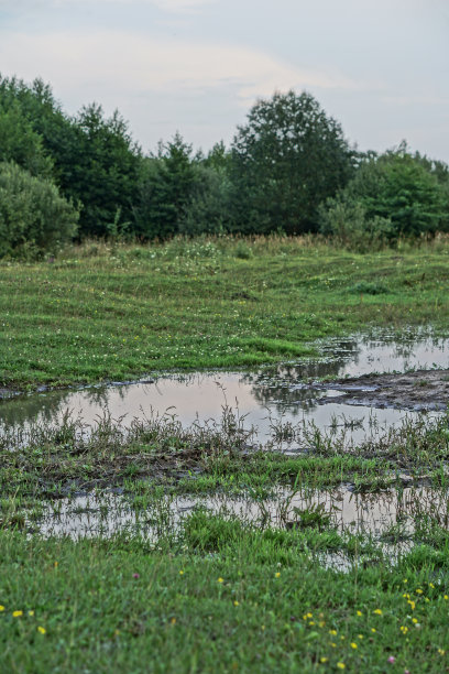 美丽的早晨风景与美丽的河流和湖泊。五彩缤纷的景色与令人惊叹的天空。设计图片图片下载