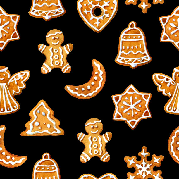 圣诞无缝图案的节日饼干，水彩插画图片下载