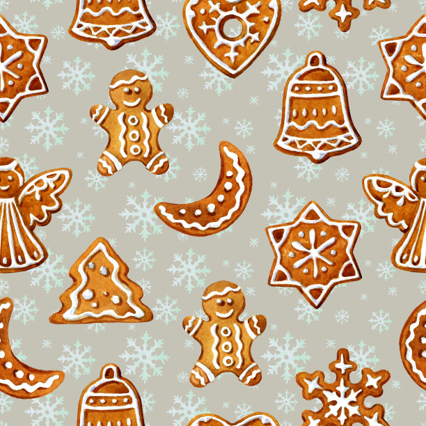 圣诞无缝图案的节日饼干，水彩插画图片下载