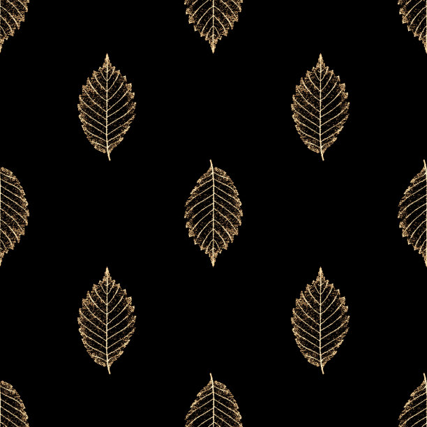 透明的金色骨架秋叶无缝图案图片下载