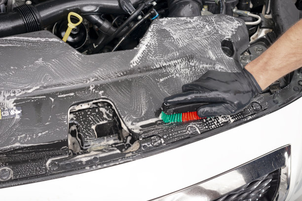 用泡沫和刷子清洁发动机图片下载