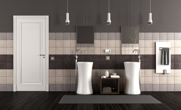 有两个水槽的现代浴室图片下载