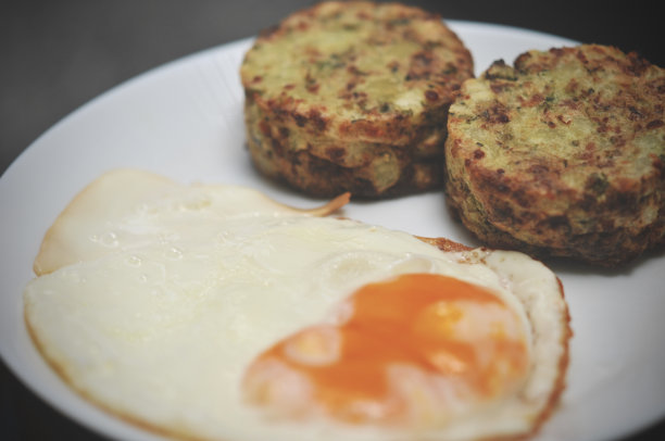 香喷喷的西兰花蛋糕配煎蛋，健康早餐。西兰花芝士(松饼)图片下载