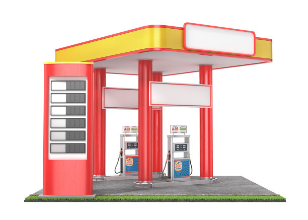 白色背景下孤立的加油站。三维演示图片下载