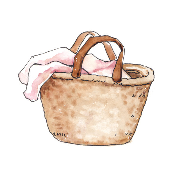水彩手绘购物袋与围巾插图图片下载