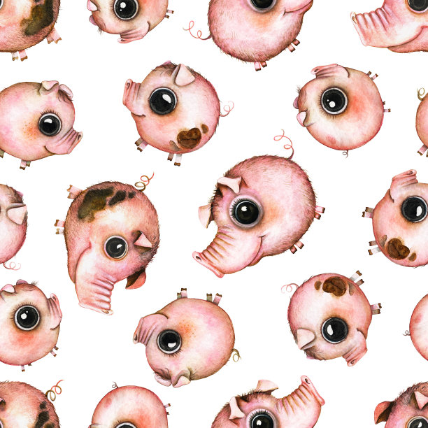 水彩无缝图案与卡通猪图片下载