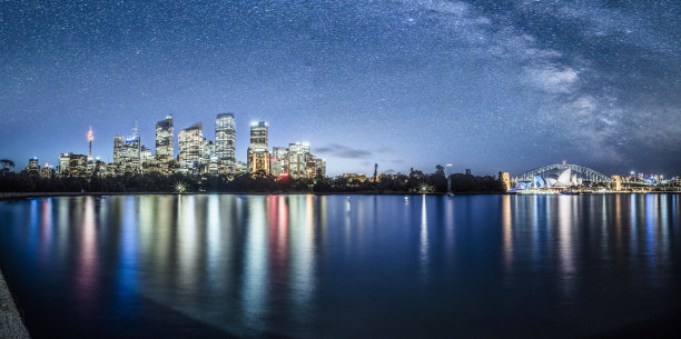 悉尼海港天际线下的银河图片下载