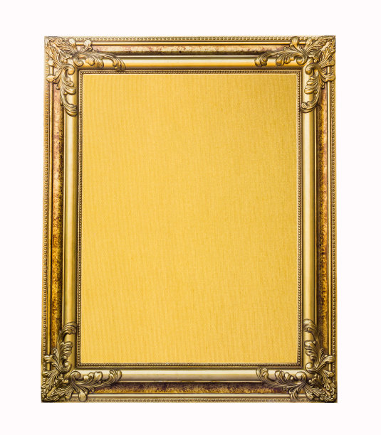 古老的古董金框架与黄金背景上孤立与背景。图片下载