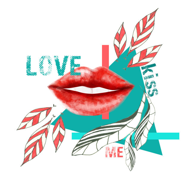抽象形象的女人嘴唇与爱和亲吻的迹象图片下载