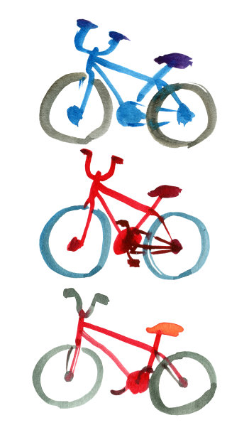 简单的红色和蓝色的孩子自行车素描孤立在白色的背景图片下载