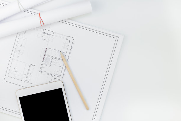 室内设计师桌子工作场所与房子的计划图片下载