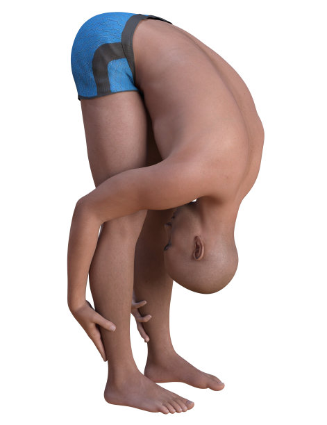 Uttanasana姿势光头男子孤立图片下载