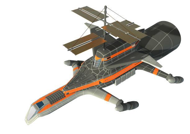 白色背景上的飞行飞船。图片下载